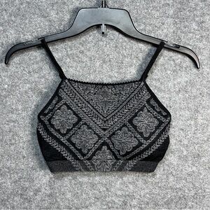 No Boundaries Size M Seamless Floral Black Gray High Neck Bralette Boho Tribal